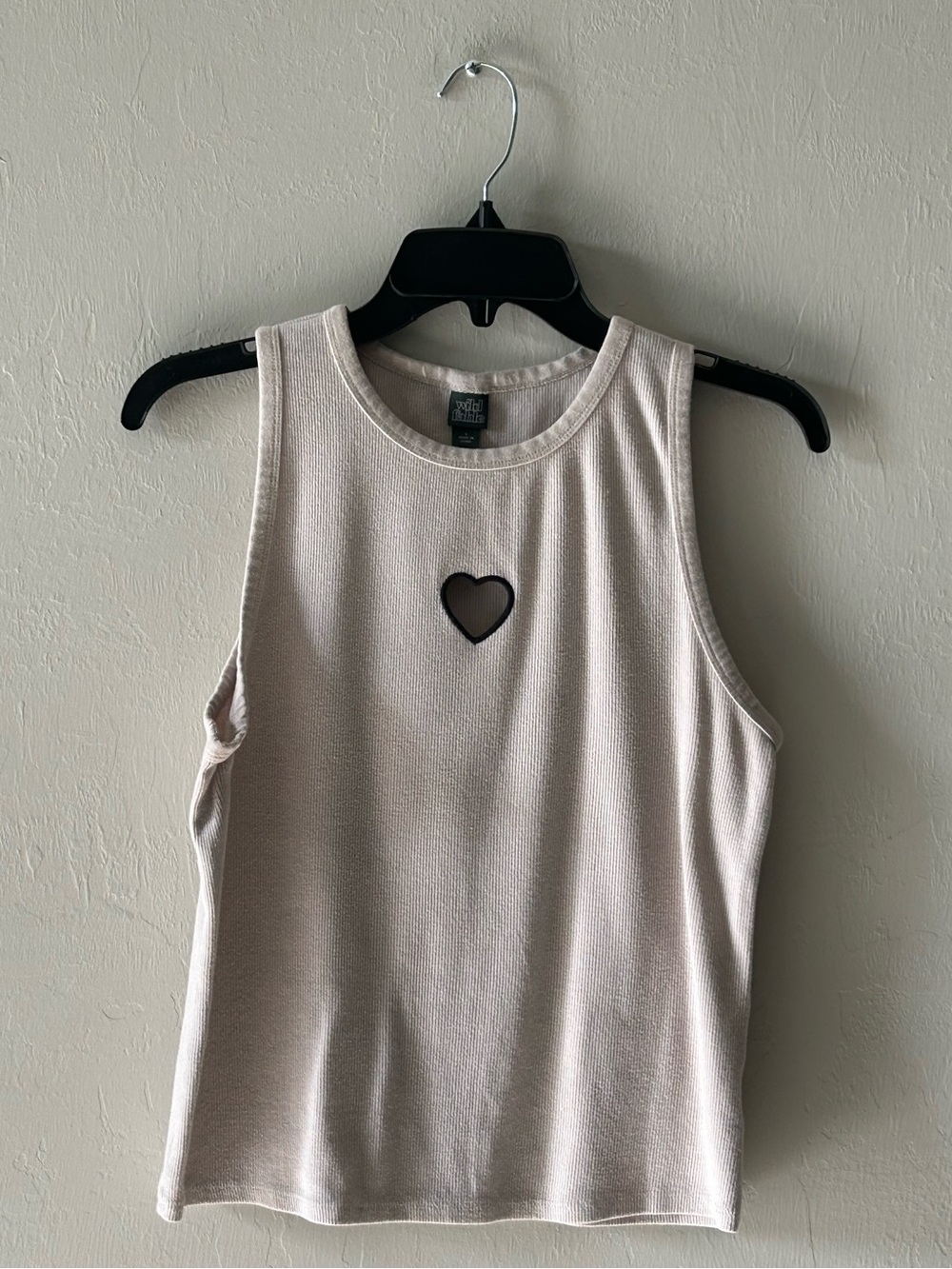 Wild Fable Tank Top Size Large Tan Ribbed Heart Cutout High Neck